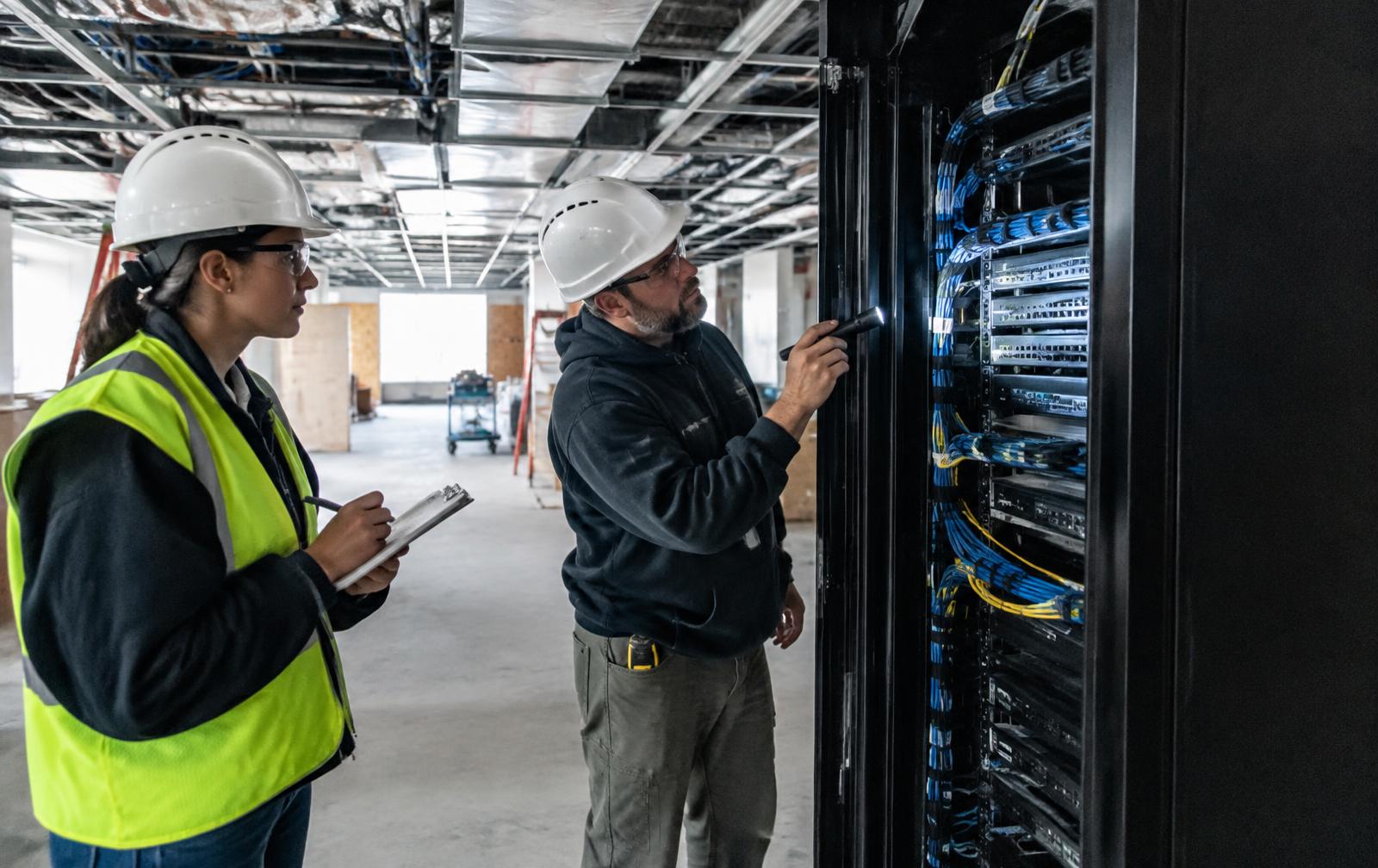 Technician inspecting an installation